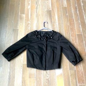H&M vintage “dressy” shirt jacket; puff sleeves / bejeweled collar. Blck - Sz 8